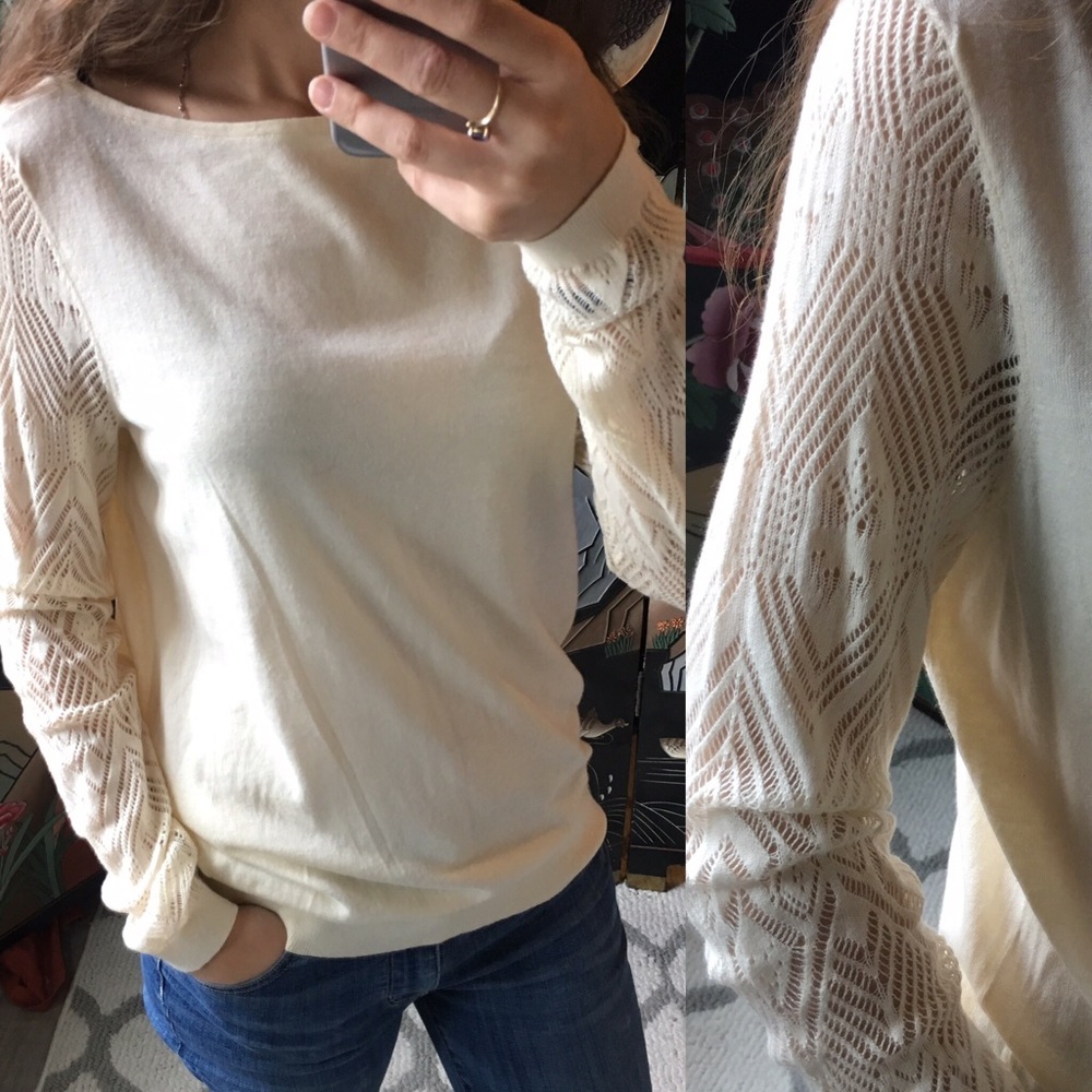 NWT Ralph Lauren Open Knit Sleeve Cream Sweater
